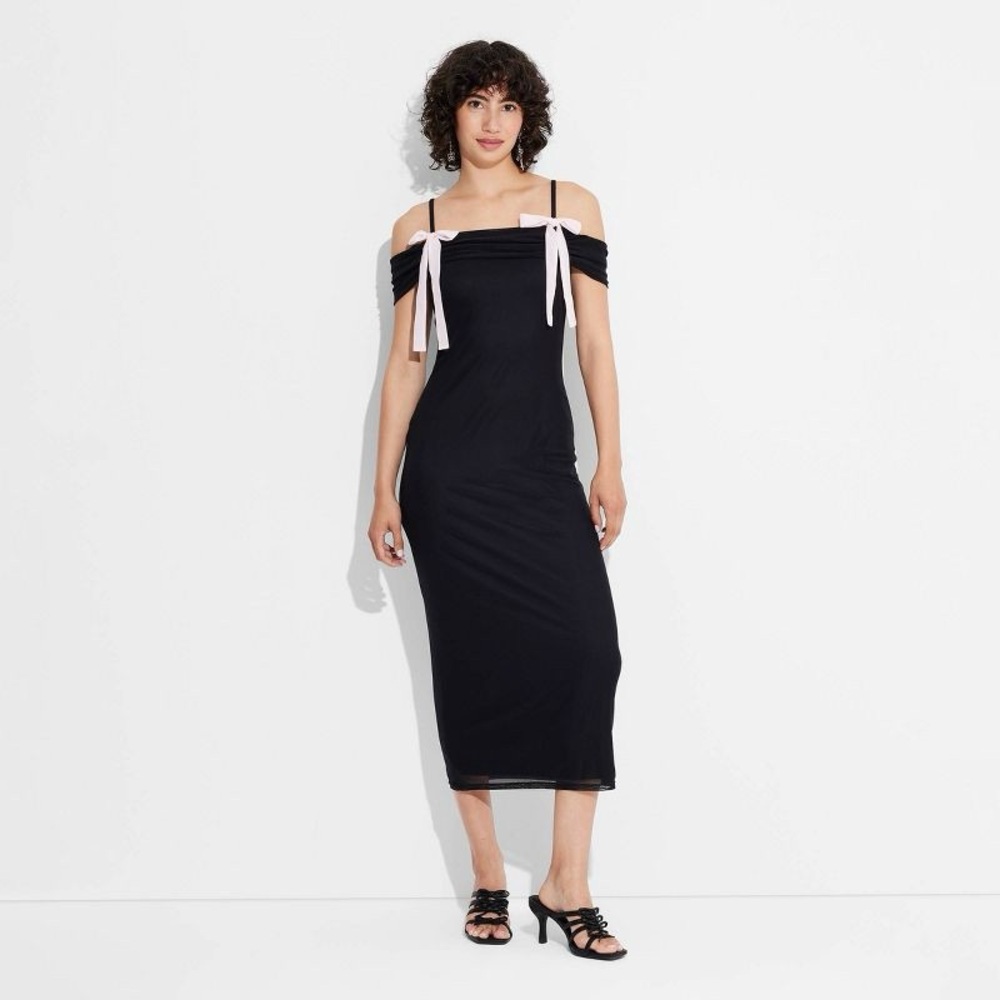 Wild Fable Black Midi Dress with Pink bows